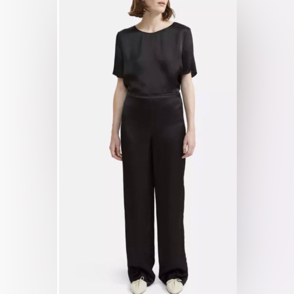 Theory Pajama Pant In Hammered Viscose Black Wide Leg Size 10